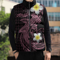Aloha Hammerhead Shark Sleeveless Puffer Jacket Vivacious Pink Hawaiian Kakau Tribal Tattoo - Polynesian Pride