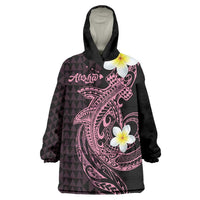Aloha Hammerhead Shark Wearable Blanket Hoodie Vivacious Pink Hawaiian Kakau Tribal Tattoo