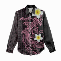 Aloha Hammerhead Shark Women Casual Shirt Vivacious Pink Hawaiian Kakau Tribal Tattoo
