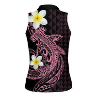 Aloha Hammerhead Shark Women Sleeveless Polo Shirt Vivacious Pink Hawaiian Kakau Tribal Tattoo