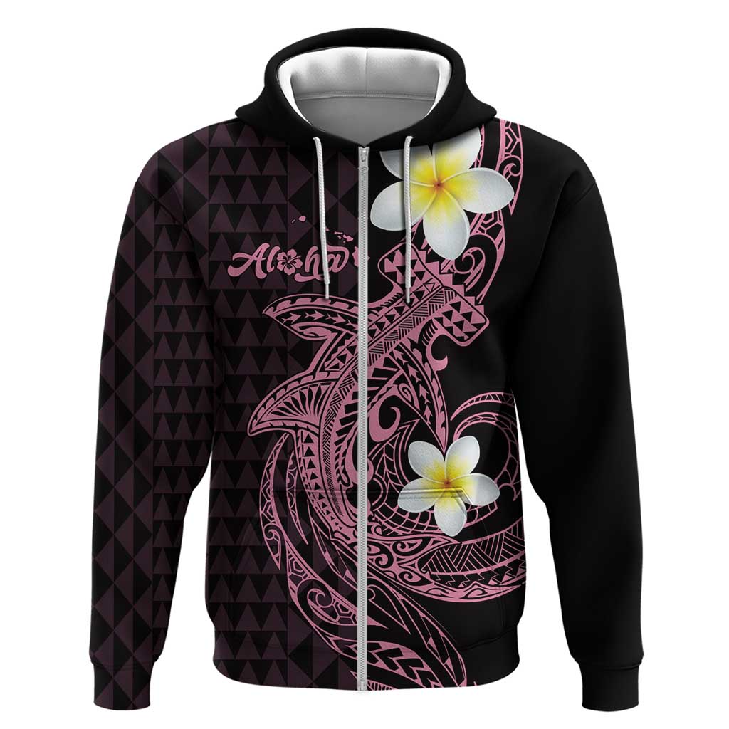 Aloha Hammerhead Shark Zip Hoodie Vivacious Pink Hawaiian Kakau Tribal Tattoo LT9 Zip Hoodie Pink - Polynesian Pride