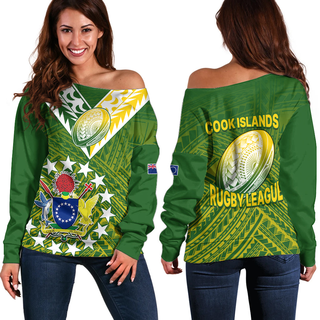 The Kuki's Cook Islands Rugby Off Shoulder Sweater Be Unique Vibe Green LT9 Women Green - Polynesian Pride