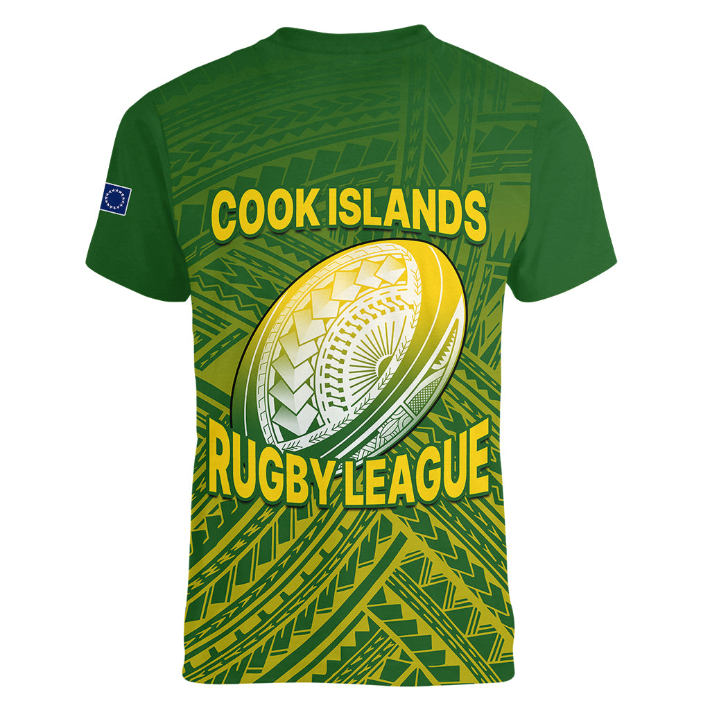 The Kuki's Cook Islands Rugby Women V Neck T Shirt Be Unique Vibe Green LT9 - Polynesian Pride
