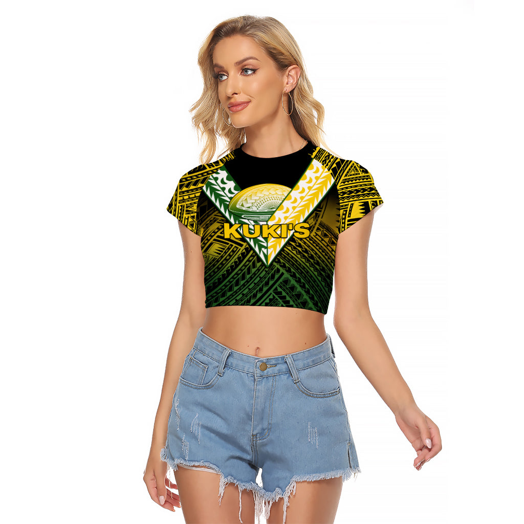 (Custom Text And Number) The Kuki's Cook Islands Rugby Raglan Cropped T Shirt Be Unique Vibe Black LT9 Female Black - Polynesian Pride