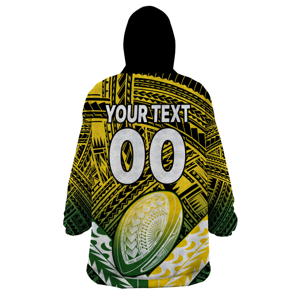 (Custom Text And Number) The Kuki's Cook Islands Rugby Wearable Blanket Hoodie Be Unique Vibe Black LT9 - Polynesian Pride