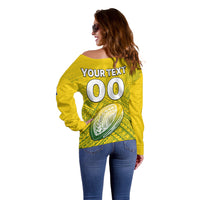 (Custom Text And Number) The Kuki's Cook Islands Rugby Off Shoulder Sweater Be Unique Vibe Yellow LT9 - Polynesian Pride