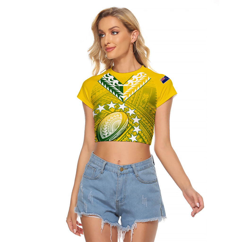 (Custom Text And Number) The Kuki's Cook Islands Rugby Raglan Cropped T Shirt Be Unique Vibe Yellow LT9 Female Yellow - Polynesian Pride