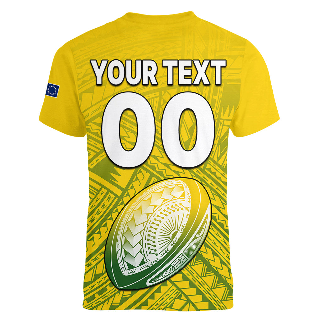 (Custom Text And Number) The Kuki's Cook Islands Rugby Women V Neck T Shirt Be Unique Vibe Yellow LT9 - Polynesian Pride