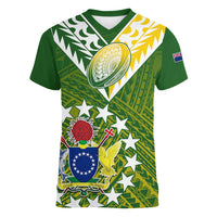 (Custom Text And Number) The Kuki's Cook Islands Rugby Women V Neck T Shirt Be Unique Vibe Green LT9 - Polynesian Pride