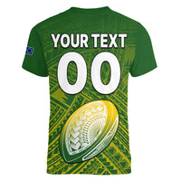 (Custom Text And Number) The Kuki's Cook Islands Rugby Women V Neck T Shirt Be Unique Vibe Green LT9 - Polynesian Pride