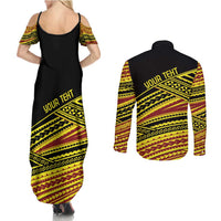 Personalised Tonga Ha apai High School Couples Matching Summer Maxi Dress and Long Sleeve Button Shirt Ngatu Fonulei Pattern