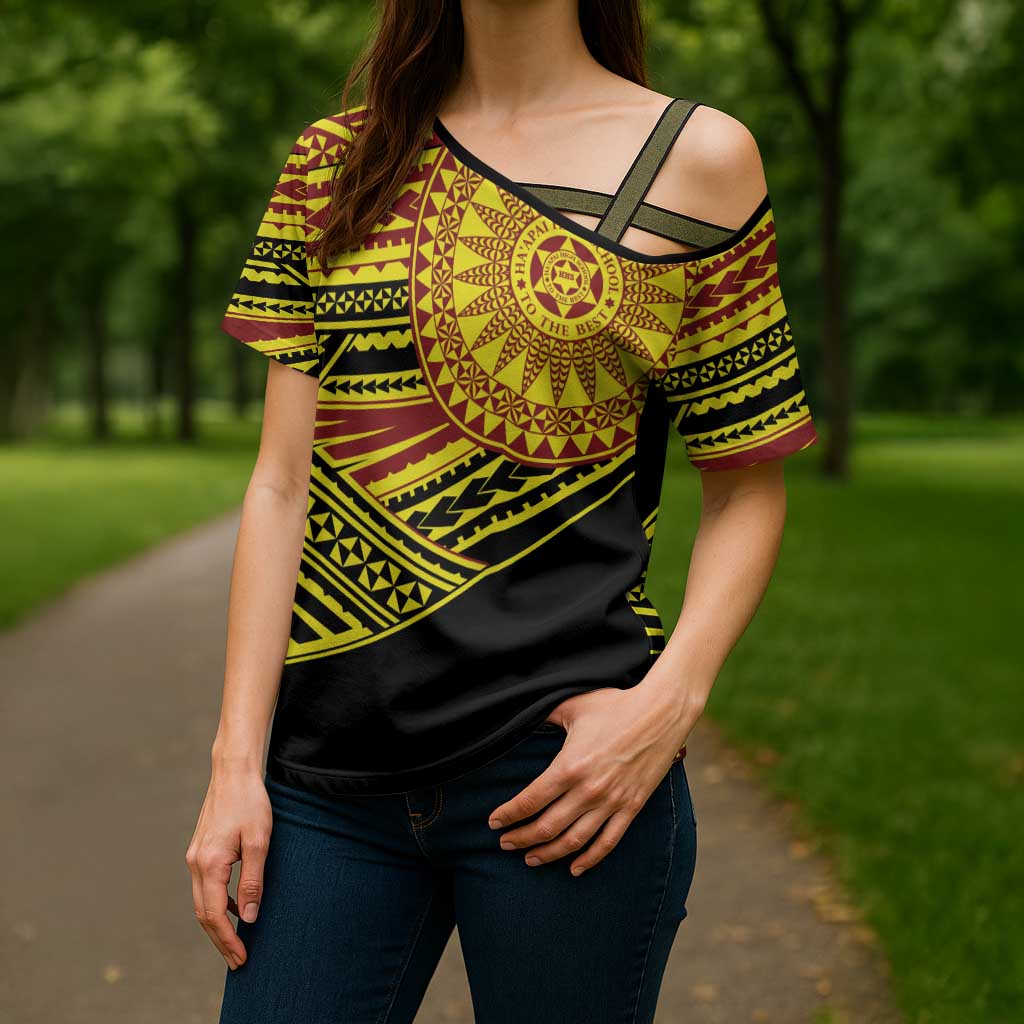 Personalised Tonga Ha apai High School Cross Shoulder Shirt Ngatu Fonulei Pattern - Polynesian Pride