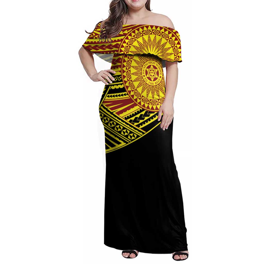 Personalised Tonga Ha apai High School Family Matching Off Shoulder Maxi Dress and Hawaiian Shirt Ngatu Fonulei Pattern