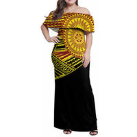 Personalised Tonga Ha apai High School Family Matching Off Shoulder Maxi Dress and Hawaiian Shirt Ngatu Fonulei Pattern