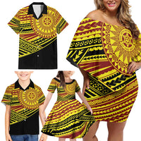 Personalised Tonga Ha apai High School Family Matching Off Shoulder Short Dress and Hawaiian Shirt Ngatu Fonulei Pattern