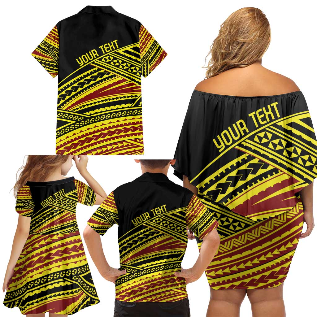 Personalised Tonga Ha apai High School Family Matching Off Shoulder Short Dress and Hawaiian Shirt Ngatu Fonulei Pattern