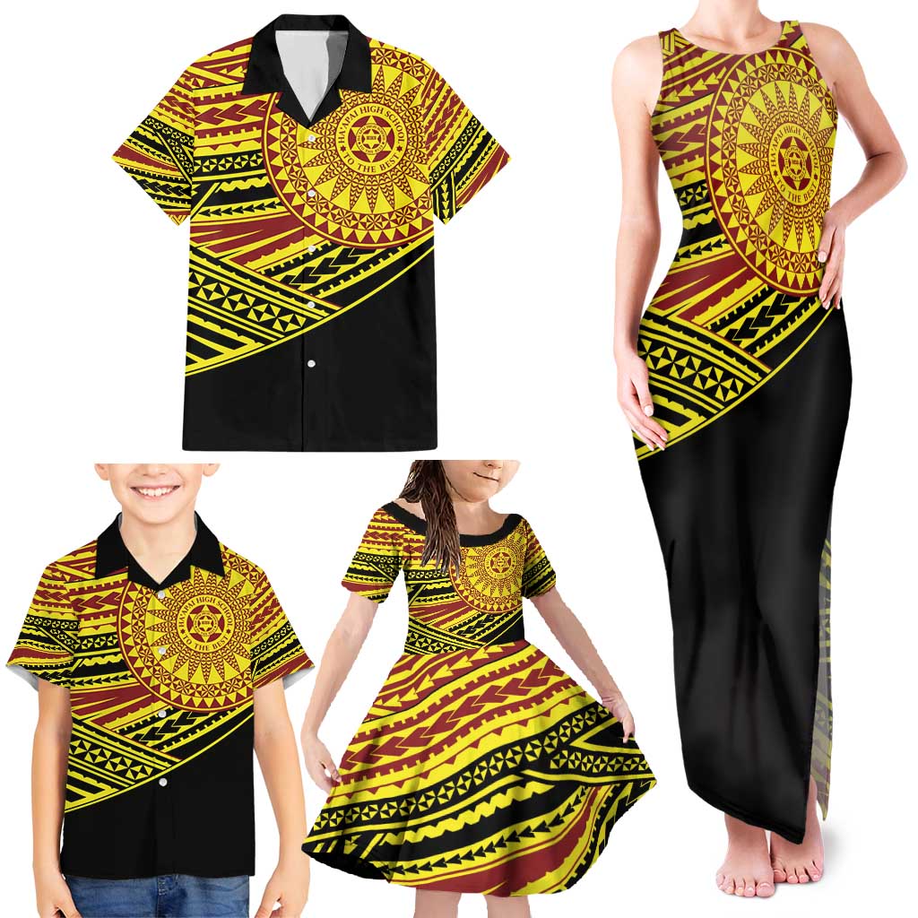 Personalised Tonga Ha apai High School Family Matching Tank Maxi Dress and Hawaiian Shirt Ngatu Fonulei Pattern