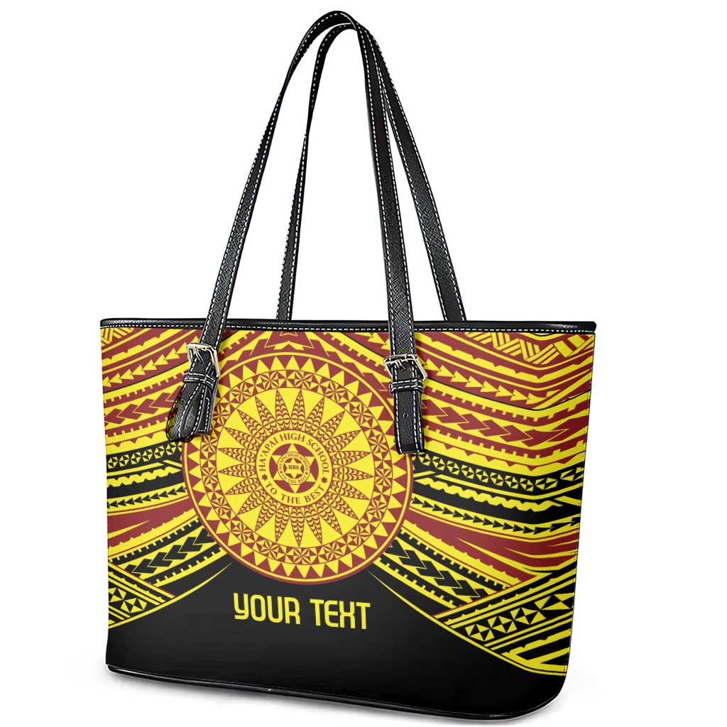 Personalised Tonga Ha apai High School Leather Tote Bag Ngatu Fonulei Pattern