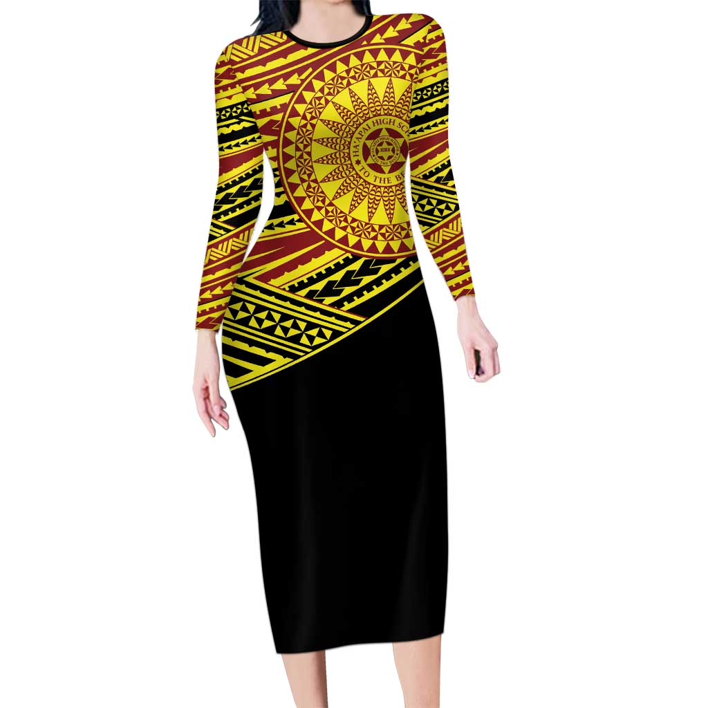Personalised Tonga Ha apai High School Long Sleeve Bodycon Dress Ngatu Fonulei Pattern