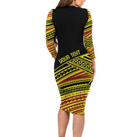 Personalised Tonga Ha apai High School Long Sleeve Bodycon Dress Ngatu Fonulei Pattern