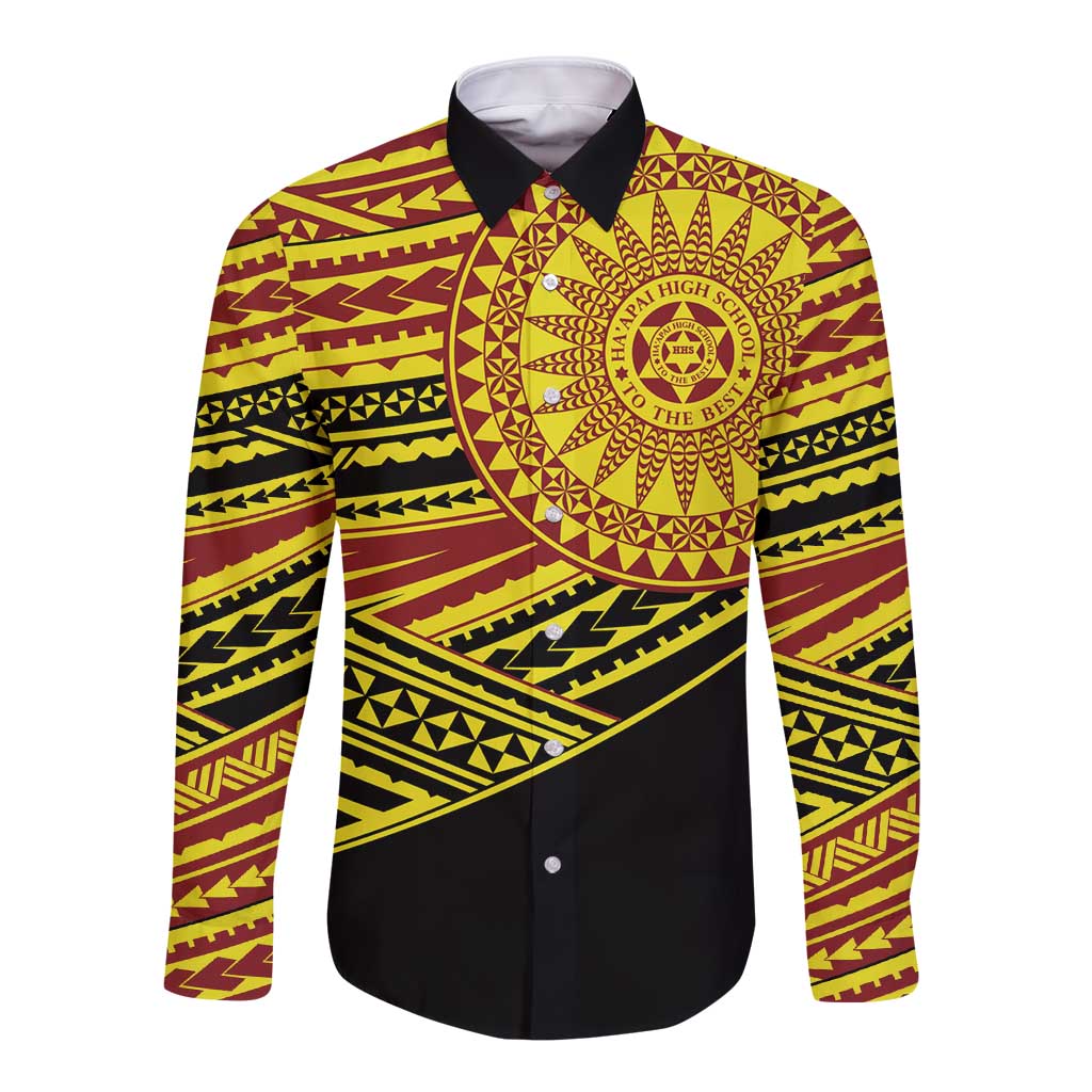 Personalised Tonga Ha apai High School Long Sleeve Button Shirt Ngatu Fonulei Pattern