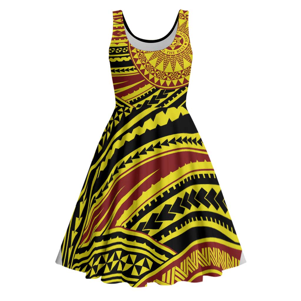 Personalised Tonga Ha apai High School Midi Dress Ngatu Fonulei Pattern - Polynesian Pride