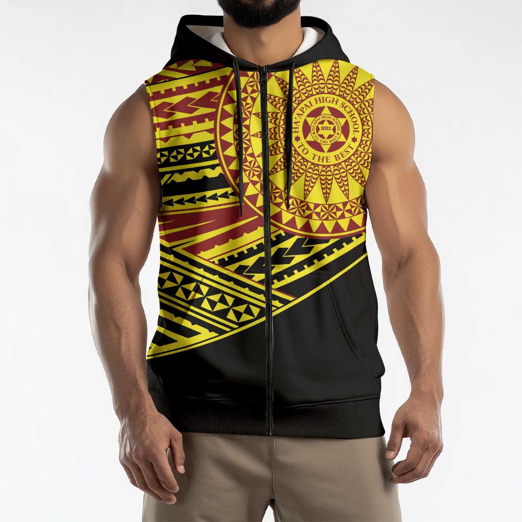 Personalised Tonga Ha apai High School Sleeveless Zip Hoodie Ngatu Fonulei Pattern LT9 - Polynesian Pride