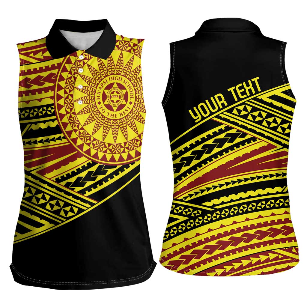 Personalised Tonga Ha apai High School Women Sleeveless Polo Shirt Ngatu Fonulei Pattern