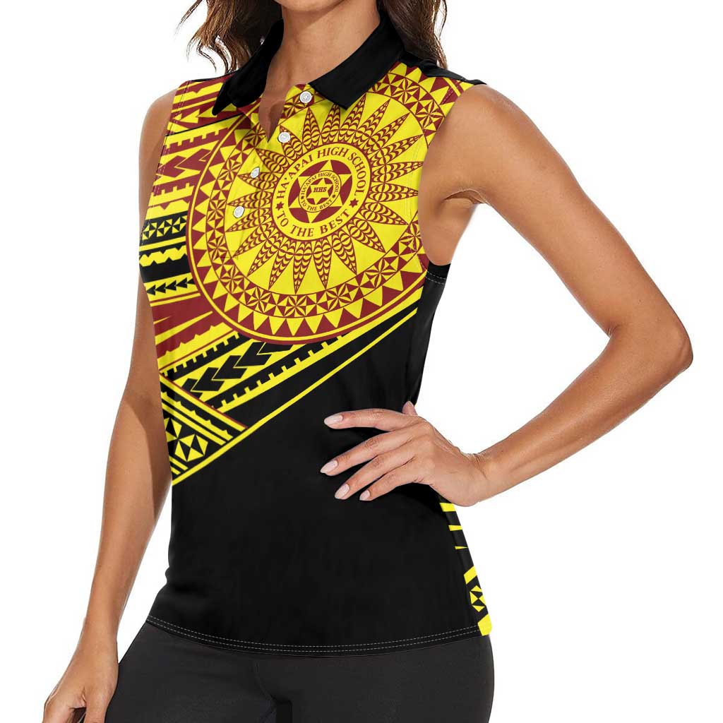 Personalised Tonga Ha apai High School Women Sleeveless Polo Shirt Ngatu Fonulei Pattern