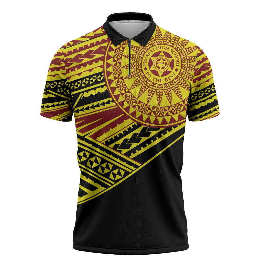 Personalised Tonga Ha apai High School Zipper Polo Shirt Ngatu Fonulei Pattern - Polynesian Pride