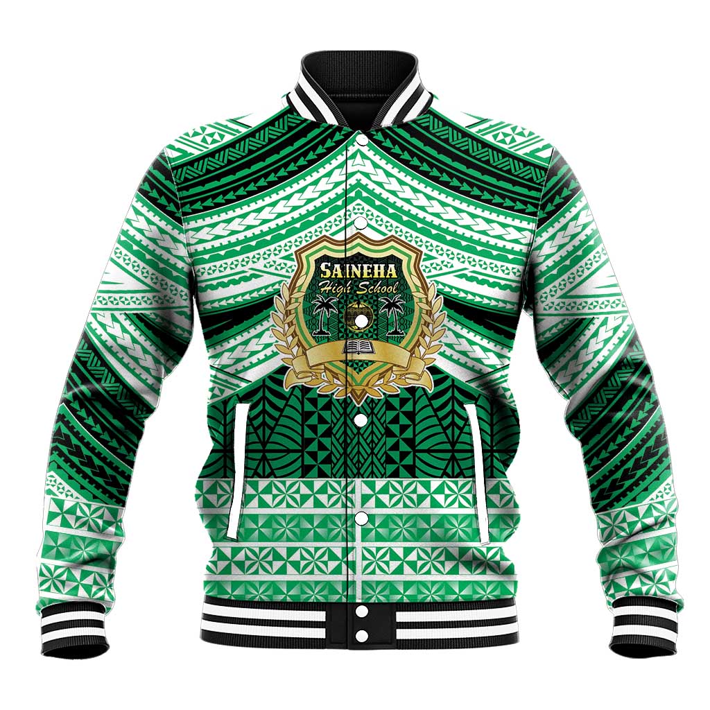 Personalised Tonga Saineha High School Baseball Jacket Polynesian Ngatu Tribal