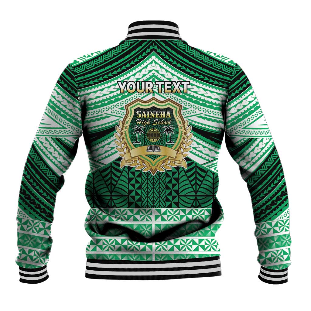Personalised Tonga Saineha High School Baseball Jacket Polynesian Ngatu Tribal