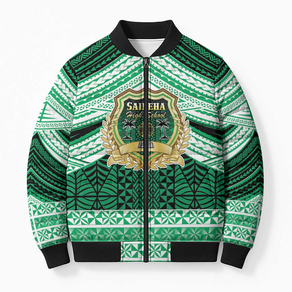 Personalised Tonga Saineha High School Bomber Puffer Jacket Polynesian Ngatu Tribal - Polynesian Pride