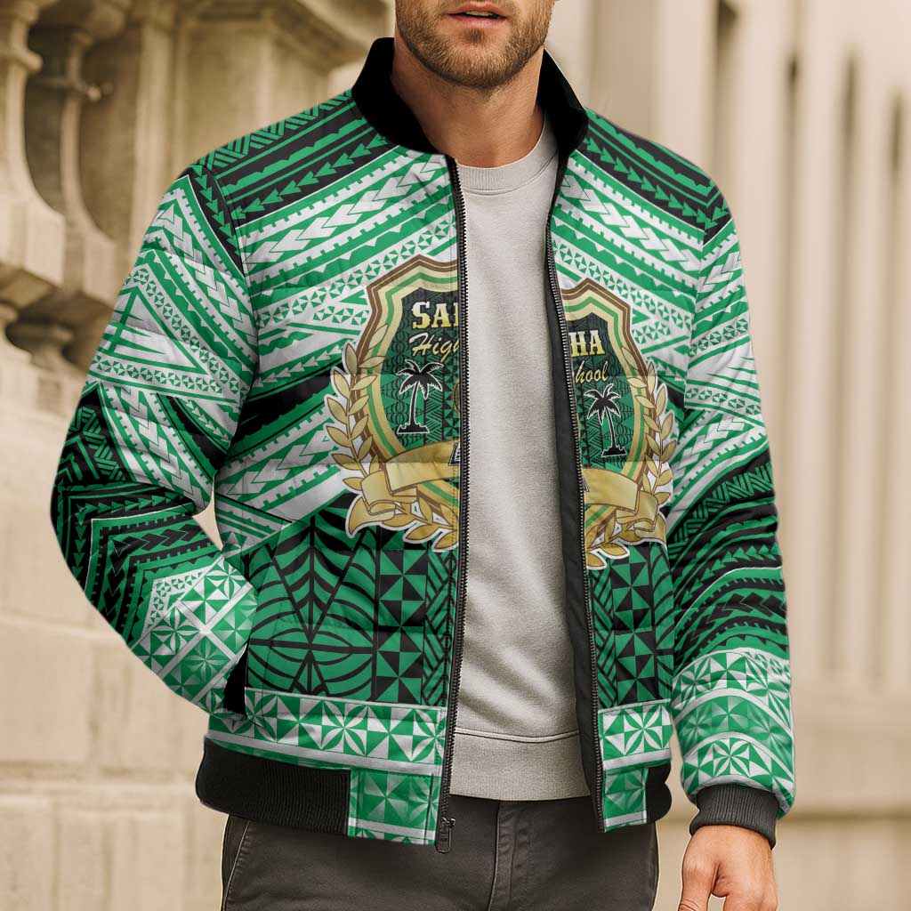 Personalised Tonga Saineha High School Bomber Puffer Jacket Polynesian Ngatu Tribal - Polynesian Pride