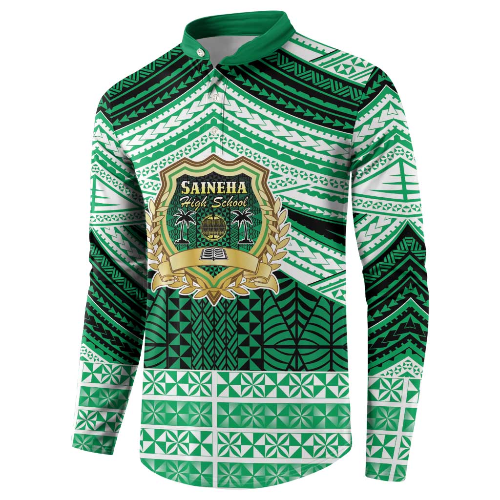 Personalised Tonga Saineha High School Button Sweatshirt Polynesian Ngatu Tribal