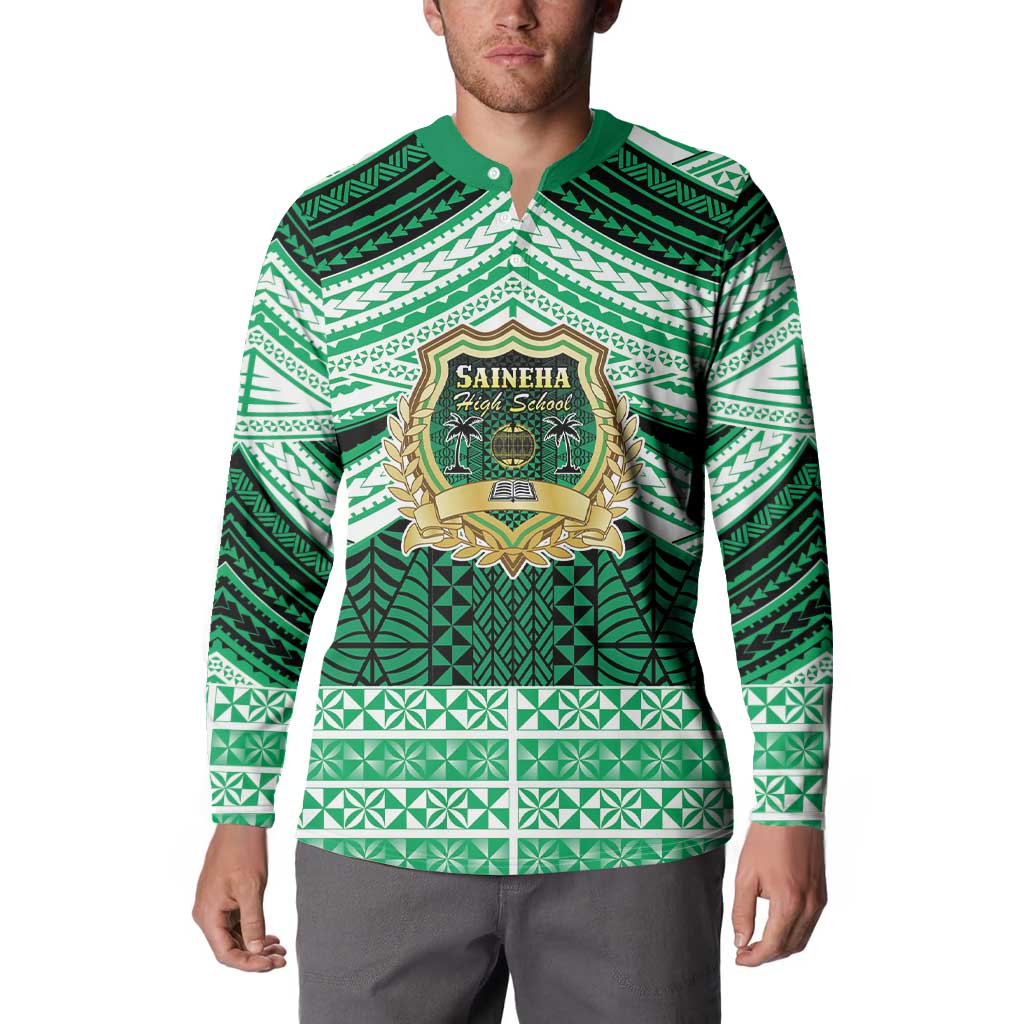 Personalised Tonga Saineha High School Button Sweatshirt Polynesian Ngatu Tribal