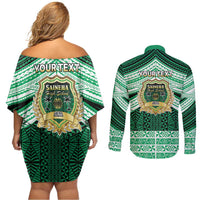 Personalised Tonga Saineha High School Couples Matching Off Shoulder Short Dress and Long Sleeve Button Shirt Polynesian Ngatu Tribal