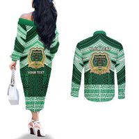 Personalised Tonga Saineha High School Couples Matching Off The Shoulder Long Sleeve Dress and Long Sleeve Button Shirt Polynesian Ngatu Tribal