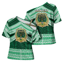 Personalised Tonga Saineha High School Cross Shoulder Shirt Polynesian Ngatu Tribal - Polynesian Pride