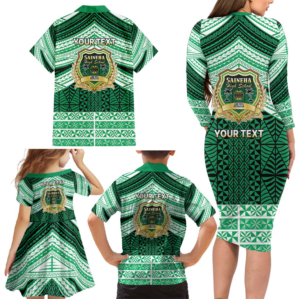 Personalised Tonga Saineha High School Family Matching Long Sleeve Bodycon Dress and Hawaiian Shirt Polynesian Ngatu Tribal
