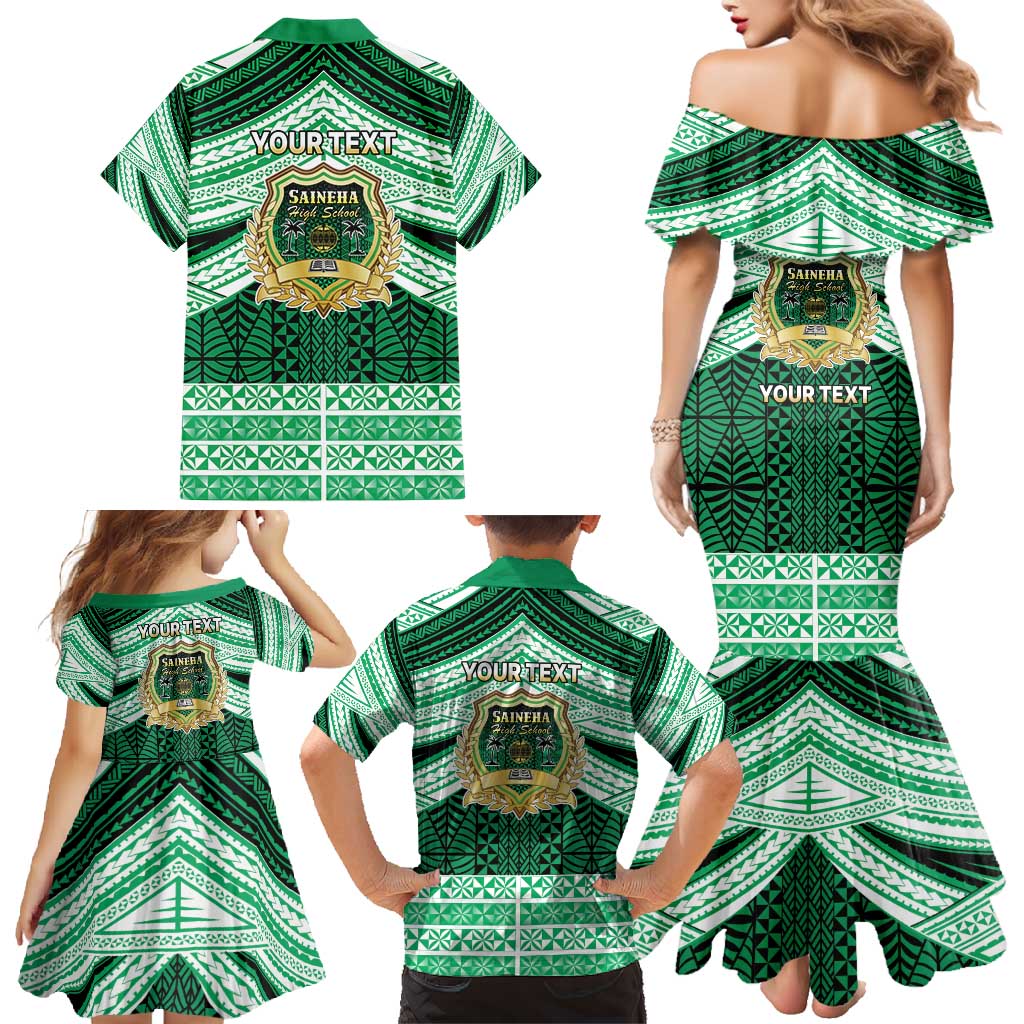 Personalised Tonga Saineha High School Family Matching Mermaid Dress and Hawaiian Shirt Polynesian Ngatu Tribal