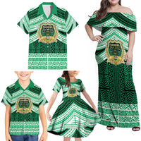 Personalised Tonga Saineha High School Family Matching Off Shoulder Maxi Dress and Hawaiian Shirt Polynesian Ngatu Tribal