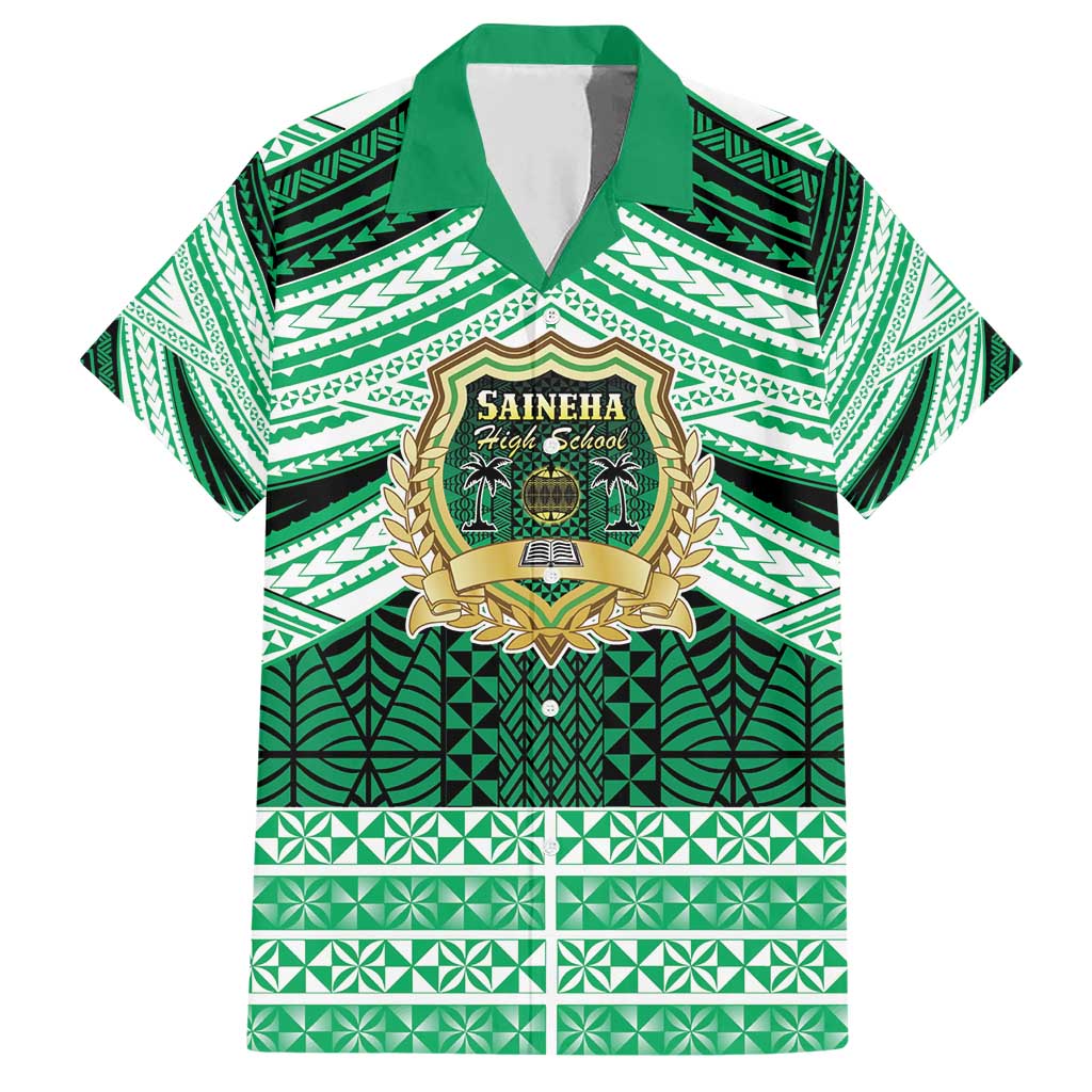 Personalised Tonga Saineha High School Family Matching Short Sleeve Bodycon Dress and Hawaiian Shirt Polynesian Ngatu Tribal