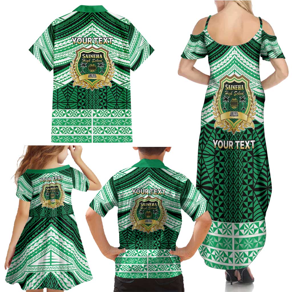 Personalised Tonga Saineha High School Family Matching Summer Maxi Dress and Hawaiian Shirt Polynesian Ngatu Tribal