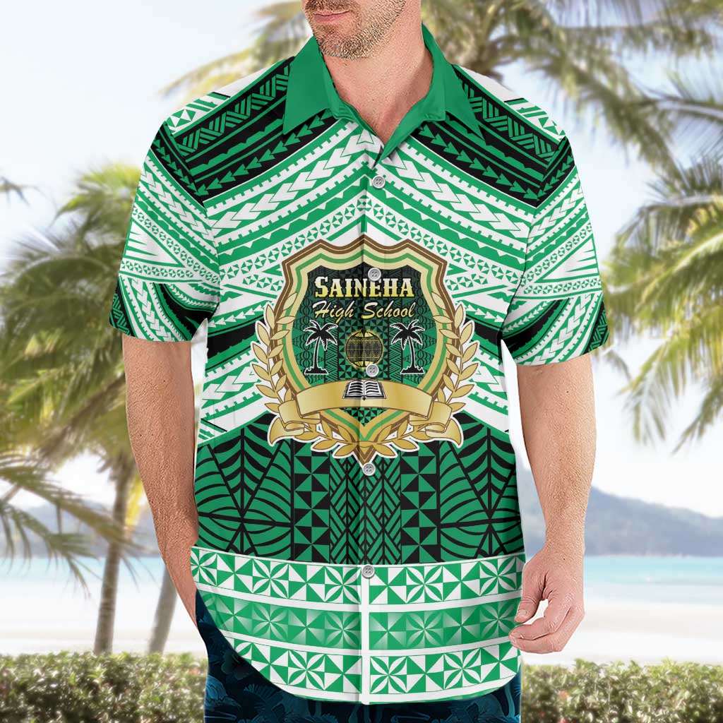 Personalised Tonga Saineha High School Hawaiian Shirt Polynesian Ngatu Tribal