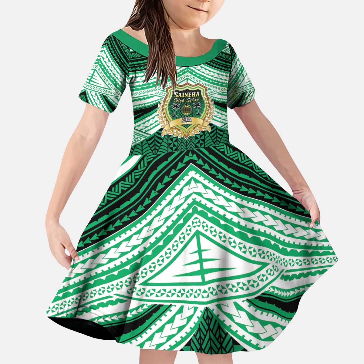 Personalised Tonga Saineha High School Kid Short Sleeve Dress Polynesian Ngatu Tribal