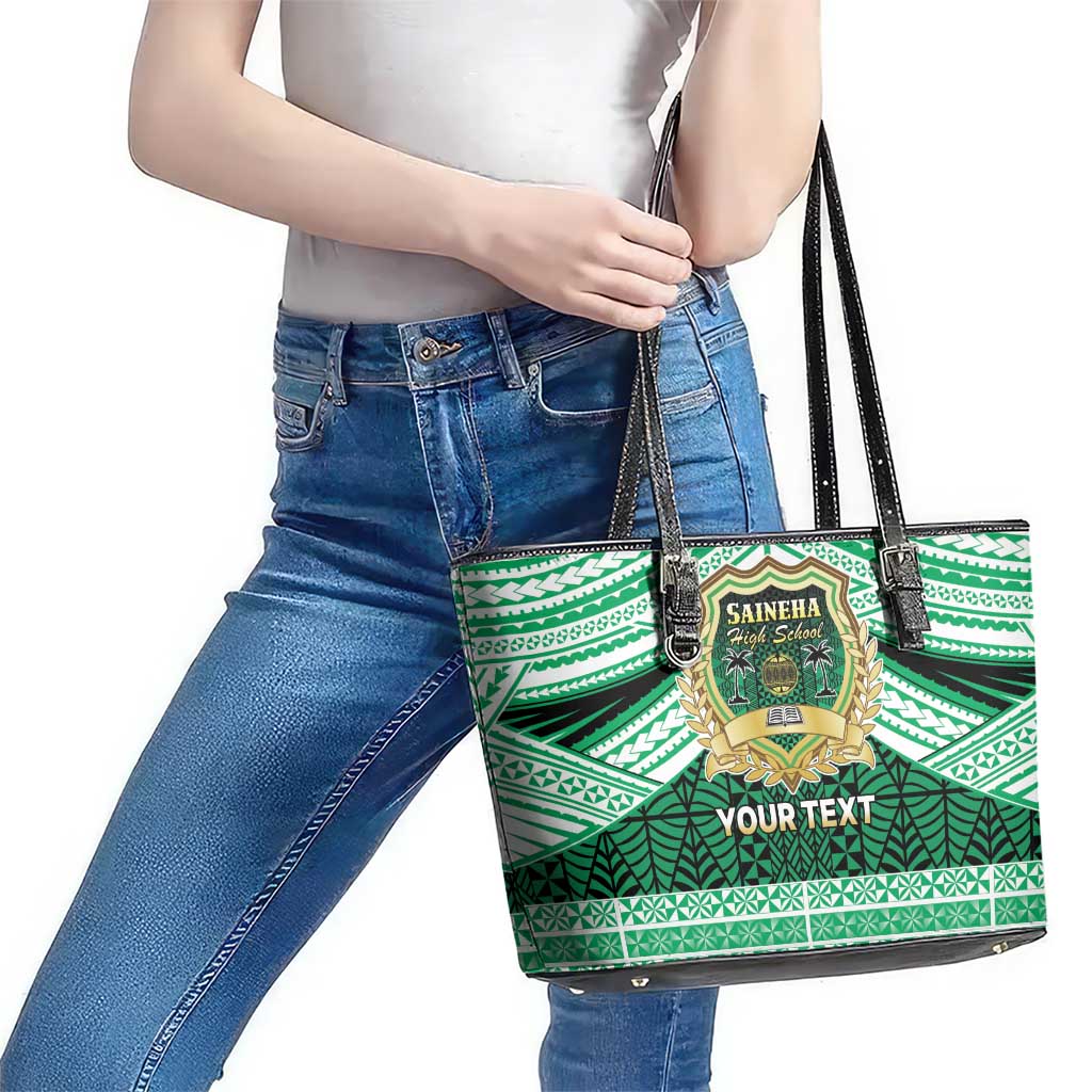 Personalised Tonga Saineha High School Leather Tote Bag Polynesian Ngatu Tribal