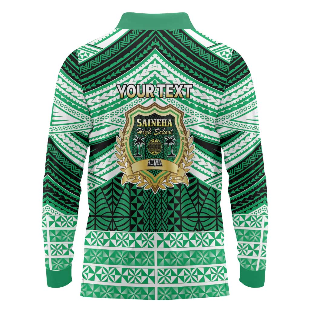 Personalised Tonga Saineha High School Long Sleeve Polo Shirt Polynesian Ngatu Tribal