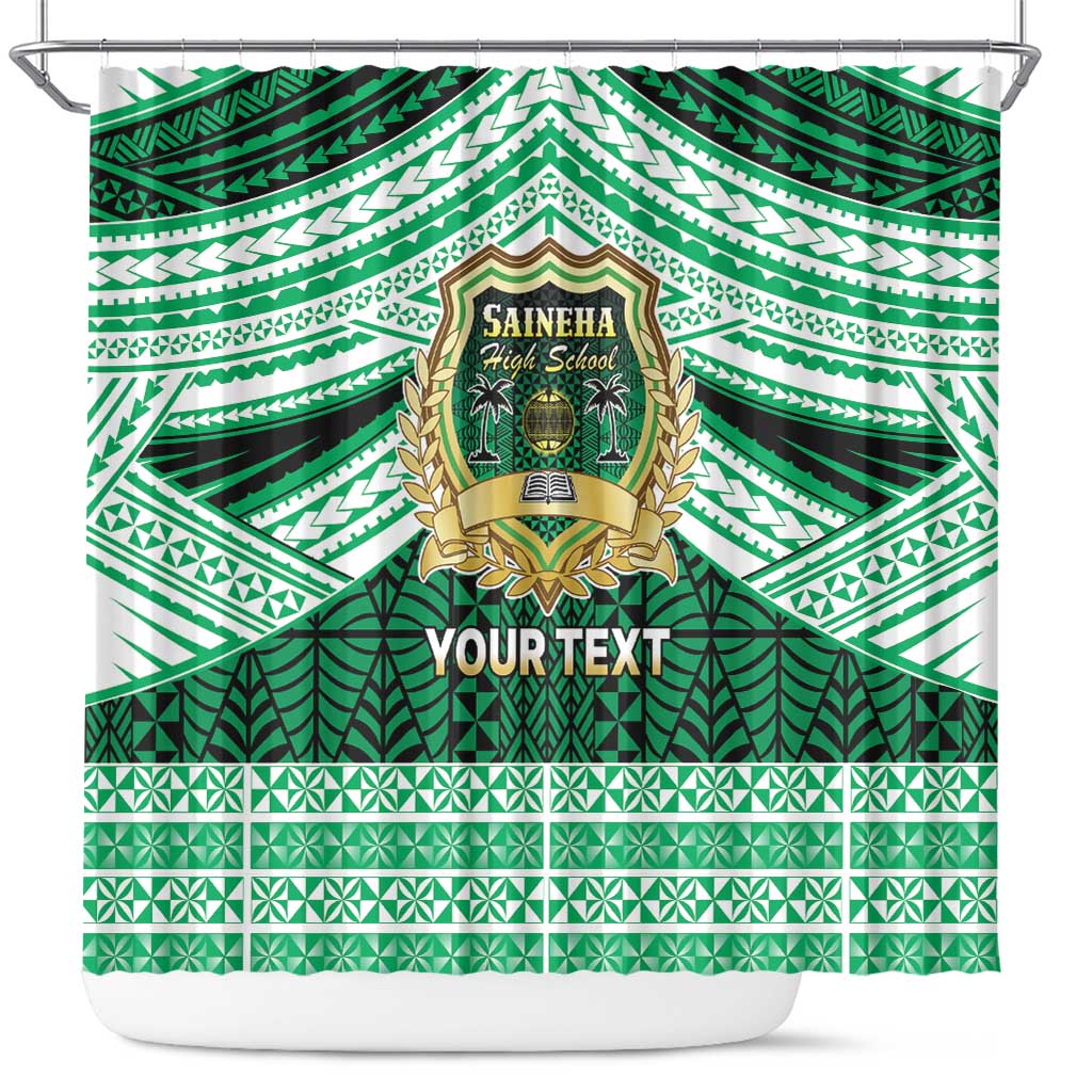 Personalised Tonga Saineha High School Shower Curtain Polynesian Ngatu Tribal LT9 Green - Polynesian Pride