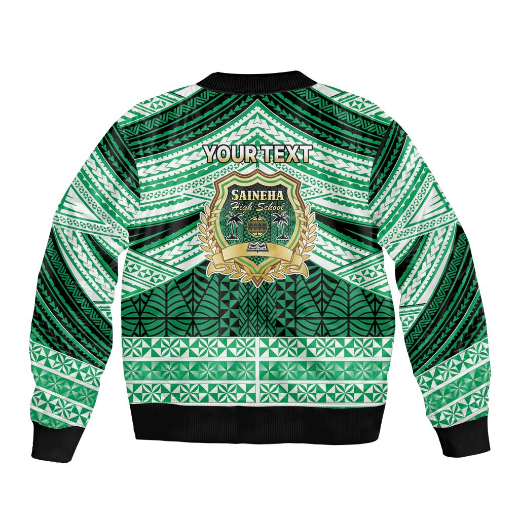 Personalised Tonga Saineha High School Sleeve Zip Bomber Jacket Polynesian Ngatu Tribal